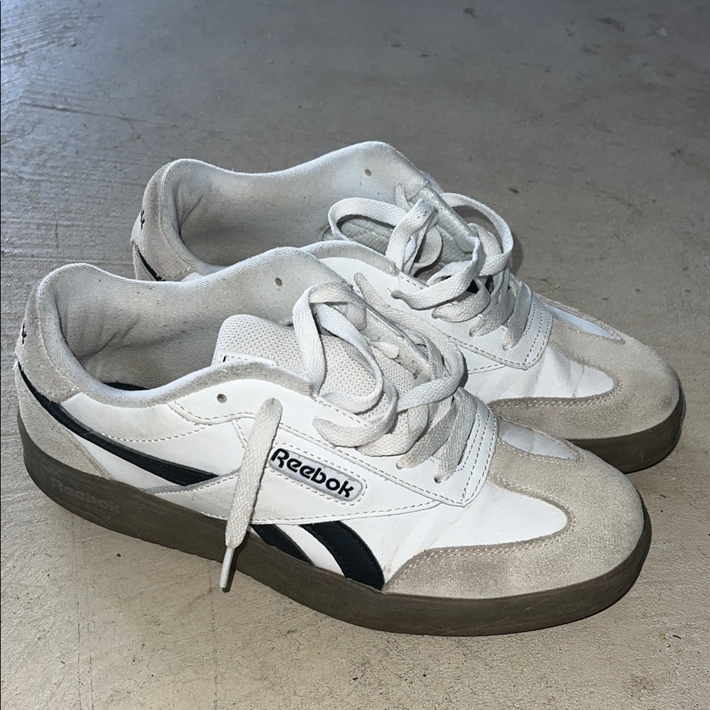 Reebok White and Navy Retro Low-Top Sneakers